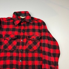 VTG LL Bean Flannel Shirt Mens M Red Black Buffalo Plaid Wool Blend Heavyweight picture