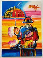 PETEX MAX 28x20 in. Painting on canvas (Umbrella man) signed & stamped. Pop art picture