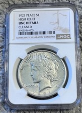 1921 Peace Dollar High Relief UNC details picture