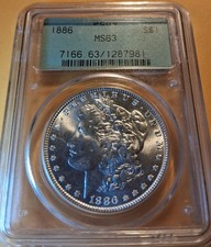 1886-P MORGAN Silver Dollar-PCGS MS63-OLD GREEN HOLDER, Nice White Coin picture