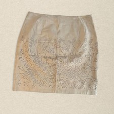 BNWT 100% Leather Cream Skirt with Floral Pattern sz 16 Rena Rowan picture