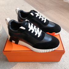 Hermes Men Bouncing Black Leather Suede Low Top Sneakers picture