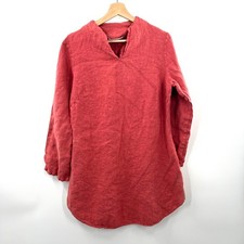 Bryn Walker nubby flax linen tunic rut orange lagenlook artsy boho top coral S picture