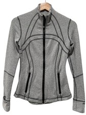 Lululemon Define Nulu Track Jacket 4 Black Gray Heatherbone Full Zip Thumbholes picture