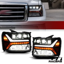 For 2007-2014 GMC Sierra Blk Full LED Sequential Tube Tri Projector Headlights picture