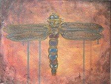 Sophie Dare, Original Art, 11X14 Acrylic OUTLANDER Dragonfly in Amber Red picture