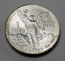 1985 Mo 1 Onza Mexico Libertad Plata Pura 1 Troy Oz .999 Fine Silver Coin picture