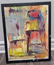 Modern Style Abstract Surrealism Contemporary Painting Vintage Framed 11x14 picture