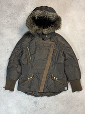 Marithé François Girbaud Y2K Women’s Asymmetric Down Jacket Fur Hood Brown picture
