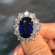 6.40 Ct Natural Blue Sapphire Diamond Wedding Ring 14K Solid White Gold Size 7.5 picture