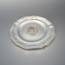 Vintage FEIN ZINN Pewter Dish TENET-BRAS Heraldic Crest Belgium 4.75” Plate: picture