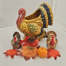 Vintage Napco Lefton Turkey Planter 4783 & Matching Salt Pepper Shakers Set... picture