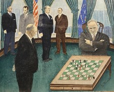 Original George Marachel Political Watercolor Oval Office Chess Scene picture
