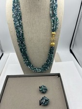 Vintage Czech Designer Emerald Seed Bead Necklace Set picture
