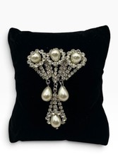 Vintage Hattie Carnegie Rhinestone Faux Pearl Dangle Brooch Signed picture