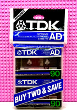 TDK  AD 90  1985  USA   TWIN PAK  TYPE I   BLANK CASSETTE TAPES (2) (SEALED) picture