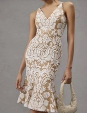 Dress the Population Isabelle Midi Dress Nude White Embroidered Lace Size S NWOT picture