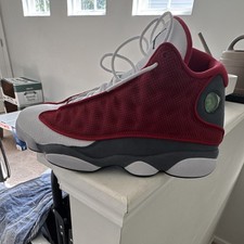 Jordan Air Jordan 13 Men's Mid Top Lace Up Basketball Sneakers Red White Gray picture