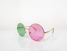Retro Round Festival Sunglasses Pink Green Lens Noodle Gorillaz Metal 70s Style picture