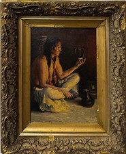 After Eanger Irving Couse – Taos Indian & Pottery, Oil on Board, Framed picture