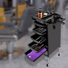 6 Layer Salon Rolling Trolley Cart Hair Styling Salon Cart with 5 Drawers Black picture
