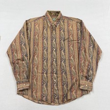 Vintage Nordstrom Shirt Mens Medium Beige Paisley Long Sleeve Button USA Casual picture