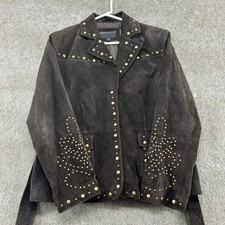 VINTAGE Bernardo Leather Coat Womens L Brown Suede Genuine Studded Belted Y2K picture