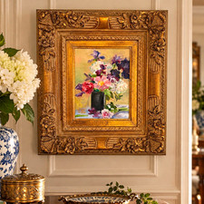 Gorgeous Signed Original Floral Oil Painting Ornate Gilt Solid Wood Frame 17x19 picture