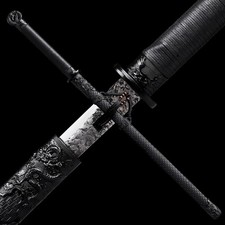 Full Tang 9260 Spring Steel Black Dragon Ninja Sword Japanese Straight Ninjato  picture