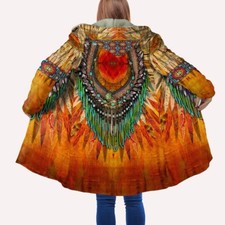 Antique Decorative Pattern Native American Hooded Cloak Coat, Native American Ho picture