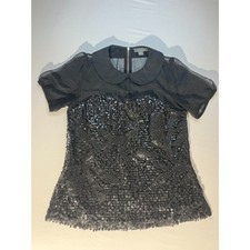 Gracia M Black Gothic Sequin Top Sheer Puff Sleeves Peter Pan Collar Whimsigoth picture