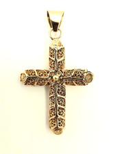 Authentic Estate 14K Solid Yellow Gold Filigree Cross Pendant picture