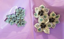 Lot of 6 ( 2 sizes) Handmade Origami Money Flowers Handcrafted Art picture