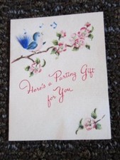 Vintage Norcross Card Small Parting Gift Bluebird Pink Dogwood USED picture