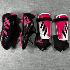 Adidas Goletto VII Kids Soccer Cleats S- 2.5 Black/ Pink Youth w Shin Guard Lot picture