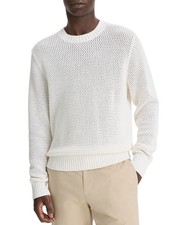 Vince Mesh-Stitch Cashmere Blend Crew Neck Sweater Men's M Optic White Pullover picture