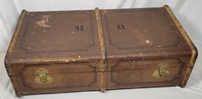 1920s Antique Steamer Trunk Leather Wood Metal 41