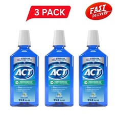 ACT Restoring Anticavity Fluoride Mouthwash, Cool Mint, 33.8 fl( PACK OF 3 ) NEW picture