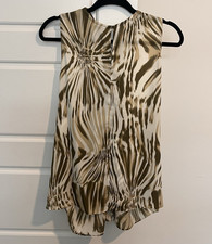 Worthington Women’s 1X Plus Animal Print V-Neck Sleeveless Blouse Beige Brown picture