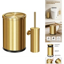 Huaqinglian 2.4 Gallon Gold Bathroom Trash Can with Wall Mounted Toilet Brush picture
