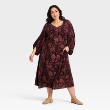 Ava & Viv Women's Bishop Long Sleeve Midi A-Line Dress picture
