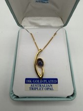 Vintage Toscow 18k Gold Plated Australian Triplet Opal Pendant Necklace w/ Box picture