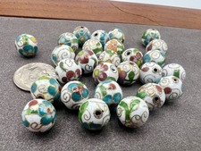 26 Pcs Vintage Cloisonné 10mm Round White Gold Beads Artisan Jewelry Making Lot picture