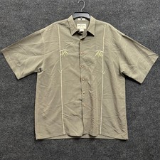 Bamboo Cay Mens XL Embroidered Bamboo Silk Blend Camp Shirt Short Sleeve Green picture