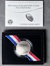 2014-S Baseball Hall of Fame Proof Half Dollar, Curved 50C, OGP & COA picture