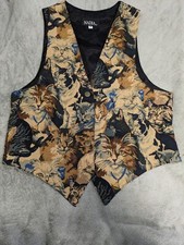 Vintage Nadia Embroidered KITTY CATS Tapestry Womens MED Grandmacore Vest NEW v3 picture
