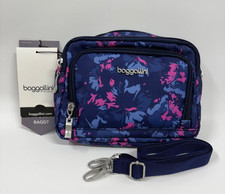 Baggallini Triple Zip Crossbody Bag Small RFID Wallet Purple Multi Travel Bag picture