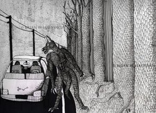 Pen & Ink Drawing “Roadside Sighting” 12x9 Bristol Board OOAK Horror Creature picture