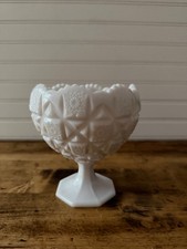 Vintage Westmoreland Milk Glass Old Quilt Footed Compote Tulip Candy Dish 6.25