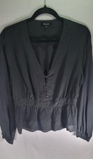 Madewell Blouse Womens Size L Black V Neck Elastic Waist Balloon Sleeve Bus/cas picture